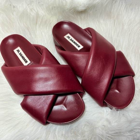 JIL SANDER Crossover Burgundy Leather Sandals - Picture 3 of 11